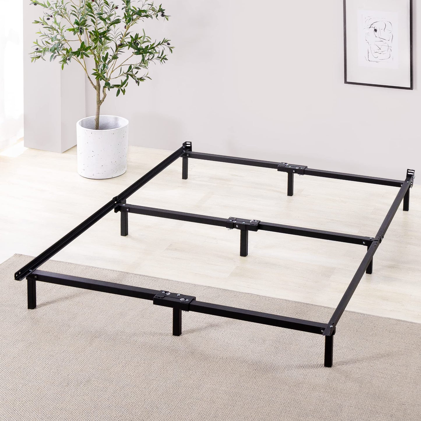 ZINUS Compack 7-Inch Metal Bed Frame for Box Spring & Mattress, Black, Queen - WoodArtSupply