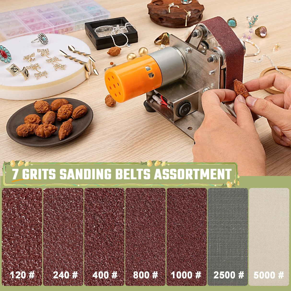 Multifunctional Electric Jewelry Making Machine, 7-Adjustable Speed Jewelry Repair Sander Polisher Jewelry Making Supplies Kit - For Ring, Bead, Copper, Silver, Wood, Resin, Gemstone, Crafts Sbestily