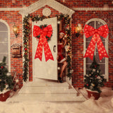 Liliful 2 Pcs 18 x 32 in LED Christmas Wreath Bows Extra Large Bows 72 LED Lights Wreath Huge Bow Door Wall Xmas Tree Top Decor for Indoor Outdoor Winter Xmas Party (Glitter) Liliful