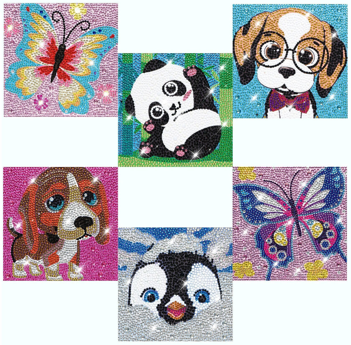 CHWGLFGG 6 Pack Diamond Painting Kits Beginners,5D DIY Diamond Art Kit for Kids 6-8-9-10-12 Girls Boys,Cute Animals Big Gem Art and Crafts,Easy Small Full Drill Painting Kits for Wall Decor 6" X 6" CHWGLFGG