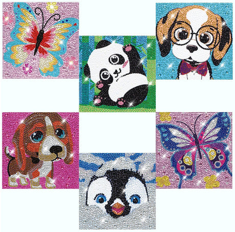 CHWGLFGG 6 Pack Diamond Painting Kits Beginners,5D DIY Diamond Art Kit for Kids 6-8-9-10-12 Girls Boys,Cute Animals Big Gem Art and Crafts,Easy Small Full Drill Painting Kits for Wall Decor 6" X 6" CHWGLFGG