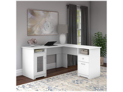 Bush Furniture Cabot L Shaped Computer Desk in White | Corner Table with Drawers and Storage for Personal Home Office Workspace - WoodArtSupply