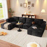 Squireewo 140" U-Shaped Sectional Sofa,4 Seat Modular Cloud Couch Boneless with 2 Convertible Ottomans & Deep Seat,No Assembly Required,Modern Chaise Lounge for Living Room,Chenille,Grayish-Black Squireewo