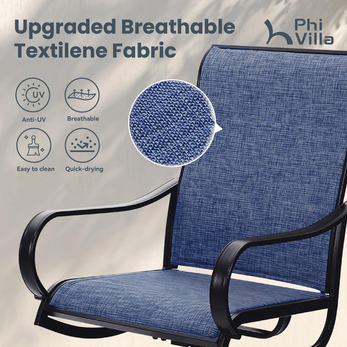 PHI VILLA 9 Piece Outdoor Patio Dining Set, Large Square Metal Dining Table and 8 Outdoor Swivel Dining Chairs, Patio Table and Blue Chair Furniture Dining Set for 8 Person PHI VILLA