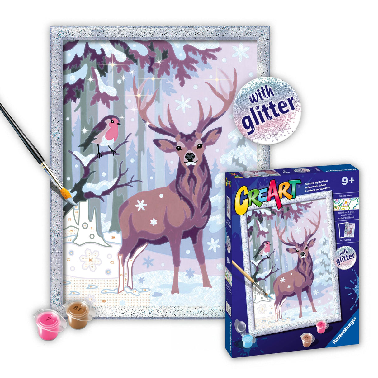 Ravensburger - CreArt - Festive Friends - Paint by Number Kit - Adorable Woodland Scene - Premium Paints and Glitter for That Magical Quality - Ages 9+ Ravensburger