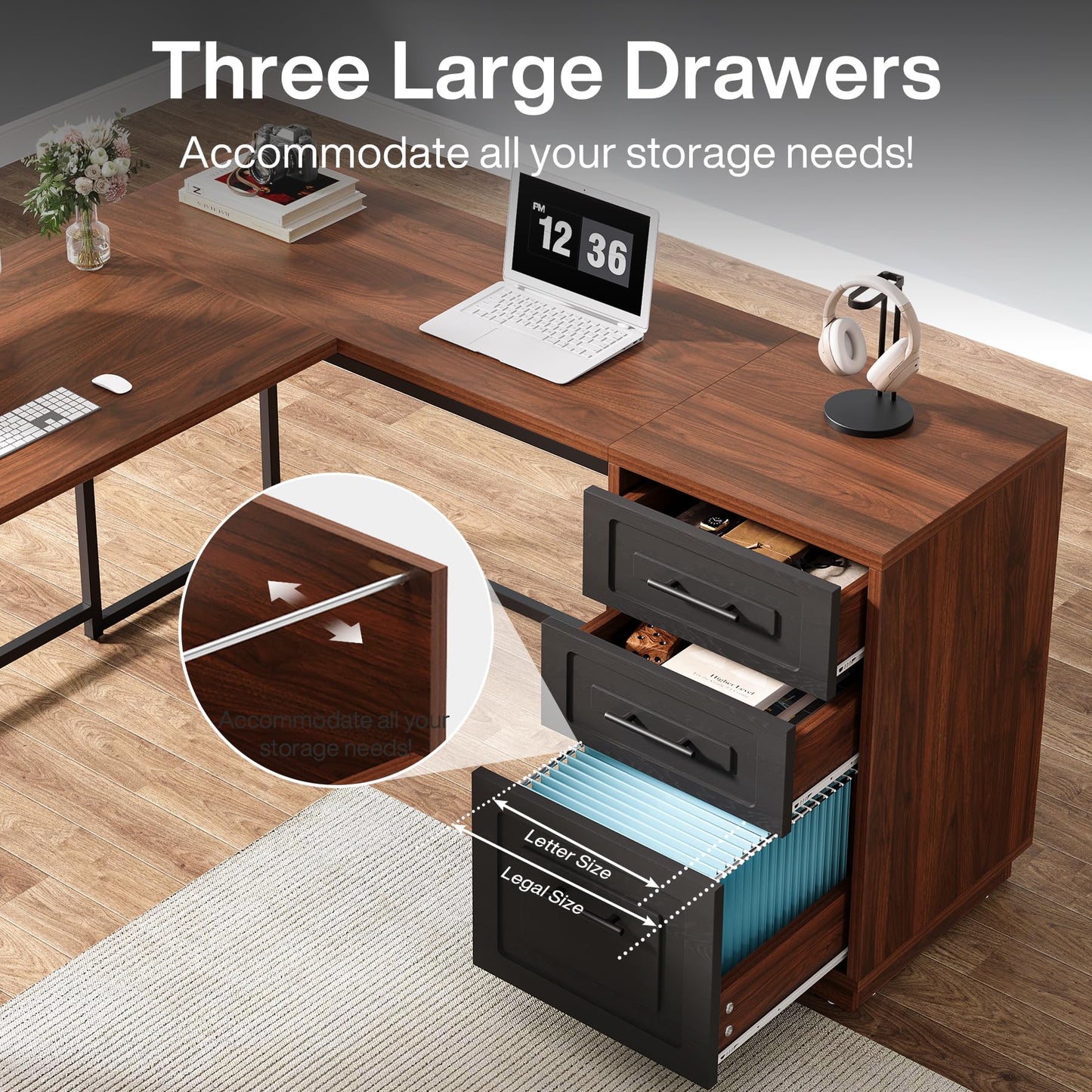 Tribesigns L-Shaped Computer Desk with Drawers, 55" Office Desk with File Drawer Storage, L-Shaped Corner Desk PC Desk Study Writing Table Workstation for Home Office - WoodArtSupply