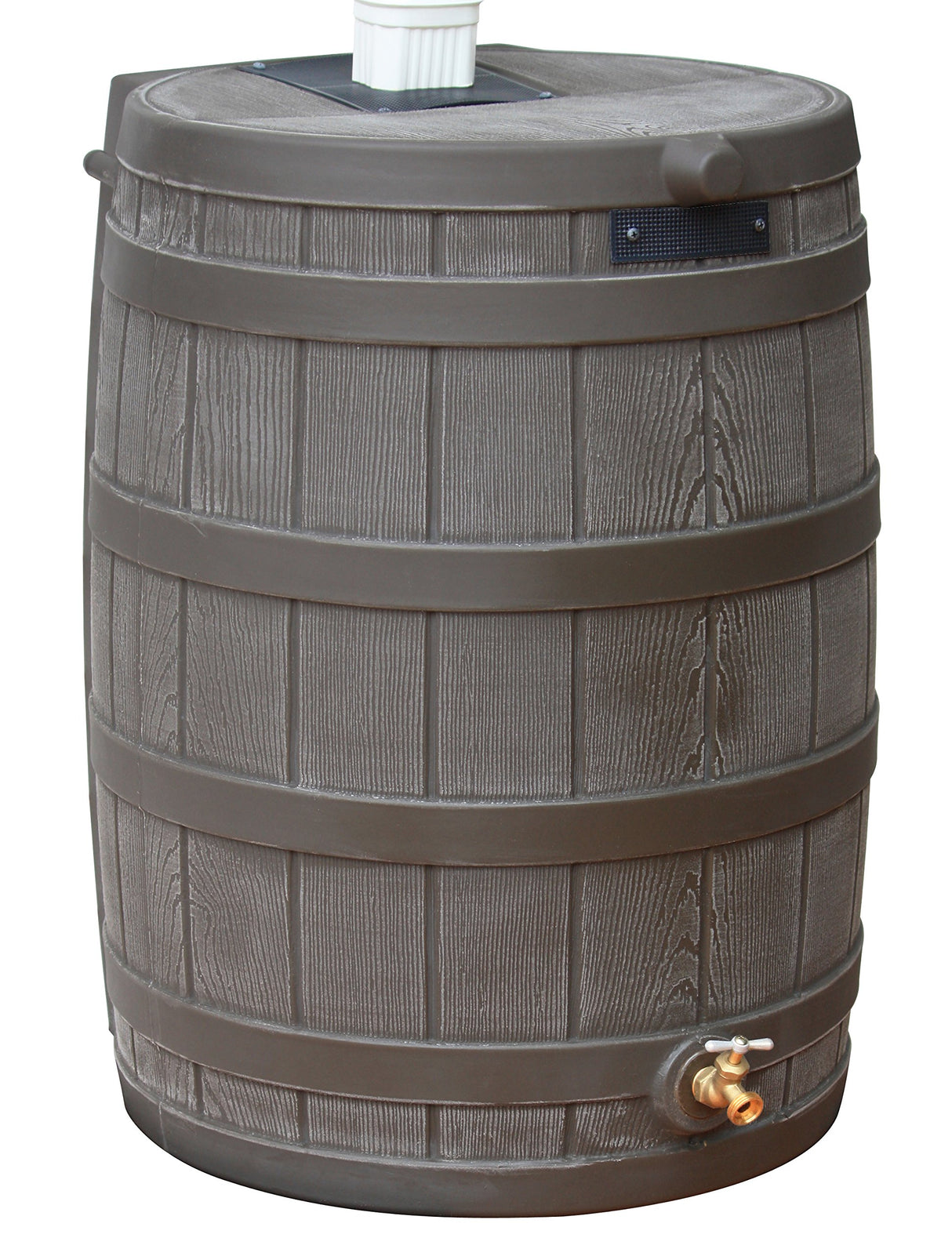 Good Ideas Rain Wizard 50 Gallon Plastic Rain Barrel for Outdoor Rainwater Collection and Storage Features a Metal Spigot and Flat Back Design, Oak Good Ideas