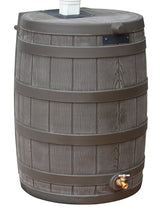 Good Ideas Rain Wizard 50 Gallon Plastic Rain Barrel for Outdoor Rainwater Collection and Storage Features a Metal Spigot and Flat Back Design, Oak Good Ideas