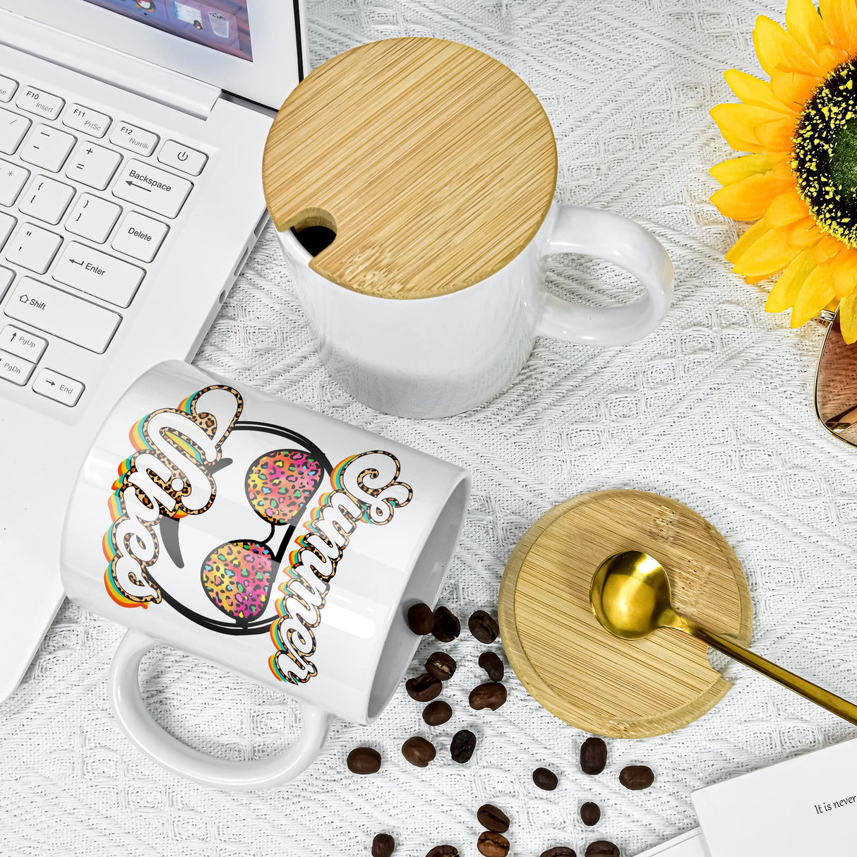 AGH 16pcs 11 Oz Sublimation Mugs Blank, White Coffee Ceramic Mugs Bulk, Plain Mug Cups for Sublimation with Bamboo Lids and Stainless Steel Spoon For Coffee, Soup, Tea, Milk, Latte, Hot Cocoa AGH