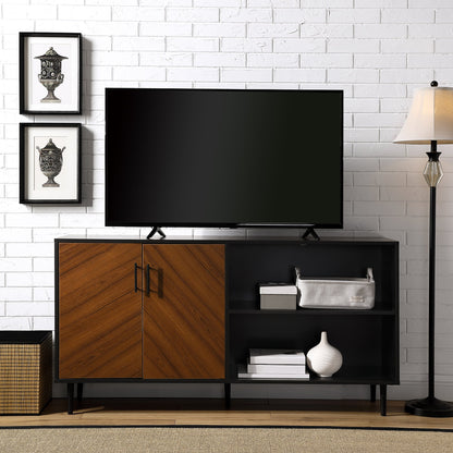 Walker Edison Fehr Modern 2 Door Bookmatch Asymmetrical Console for TVs up to 65 Inches, 58 Inch, Black - WoodArtSupply