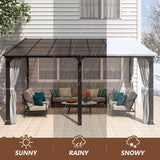 Raysfung 12x14FT Outdoor Wall-Mounted Hardtop Gazebo, Aluminum Frame Lean to Gazebo with Polycarbonate Roof and Curtains for Patio, Garden, Deck Raysfung