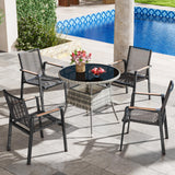 YITAHOME 31.5" Patio Table for 4-Person, Outdoor Patio Wicker Round Dining Table, All-Weather Rattan Bistro Dining Table w/Glass Tabletop for Backyard Deck Porch Poolside, Gray YITAHOME