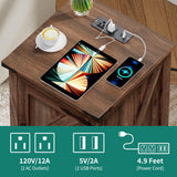 YITAHOME Farmhouse End Table Living Room, Side Table with Charging Station & Adjustable Storage Shelf, Nightstand Bedside Table Coffee Table for Bedroom, Living Room, Walnut YITAHOME