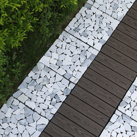 PURE ERA Natural Real Stone Interlocking Floor Deck Tiles Indoor Outdoor Use 12"x12" (4Pcs, 4 sq. Ft, Sliced Grey and White)- Great Upgrade to Patio Backyard Pathway PURE ERA