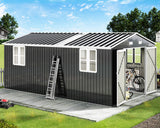 AMERLIFE 10x16x7.2 FT Metal Storage Shed with 2 Transparent Panels, Outdoor Tool Shed with Hinged Double Doors, Windows & Vents, Reinforced Steel Frame for Backyard Garden, DIY Workshop, Dark Gray AMERLIFE