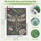 MEIYUDA Dragonfly Diamond Art Kits for Adults, 5D Easy Flowers Diamond Painting Kits for Beginners, Abstract DIY Round Full Drill Crystal Craft Kits for Home Walls Decor and Presents 12x16inch MEIYUDA