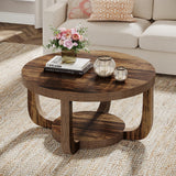 Tribesigns Round Coffee Table, 2-Tier Circle Coffee Table with Storage, Modern Wooden Accent Center Table for Living Room, Thick Tabletop & Base, Dark Brown Tribesigns