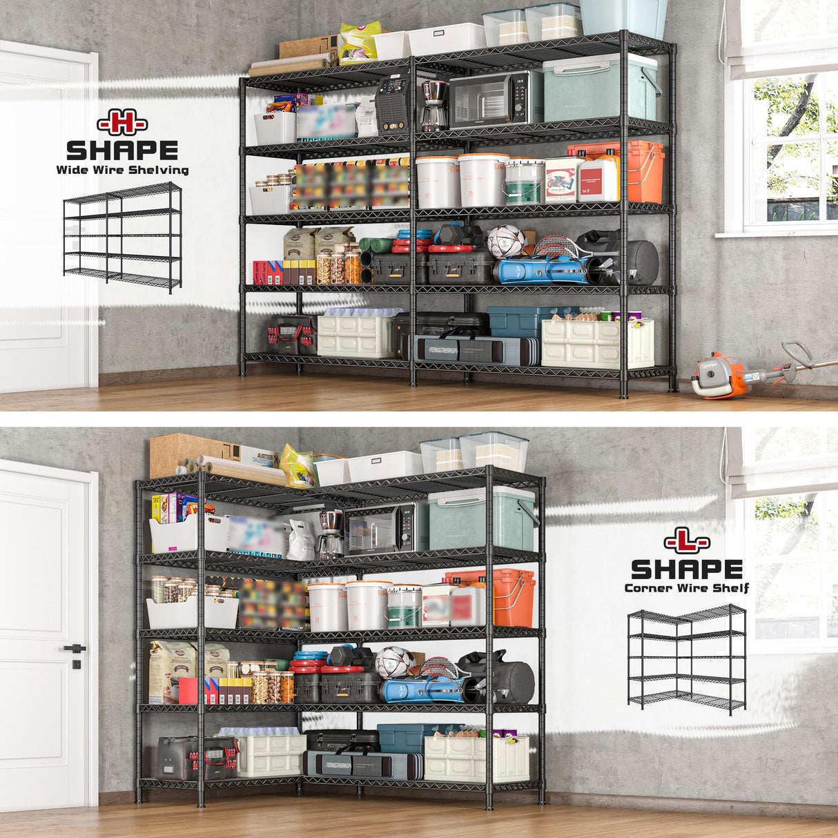 REIBII 72.8" W Storage Shelves Load 1600LBS, 5 Tier Metal Shelving Unit Wire Shelving for Storage Rack Heavy Duty Metal Shelves for Garage Pantry Kitchen, 17.7" D x 72.8" W x 70.9" H REIBII