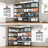 REIBII 72.8" W Storage Shelves Load 1600LBS, 5 Tier Metal Shelving Unit Wire Shelving for Storage Rack Heavy Duty Metal Shelves for Garage Pantry Kitchen, 17.7" D x 72.8" W x 70.9" H REIBII