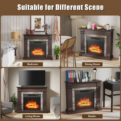 TRONLEE 32" Fireplace Mantel with Stone Brick Textures, 18" Freestanding 1400W Electric Fireplace, Remote Control,Faux Fireplace for Living Room, Study, Bedroom (Walnut, HA230 31.5'' Mantel)