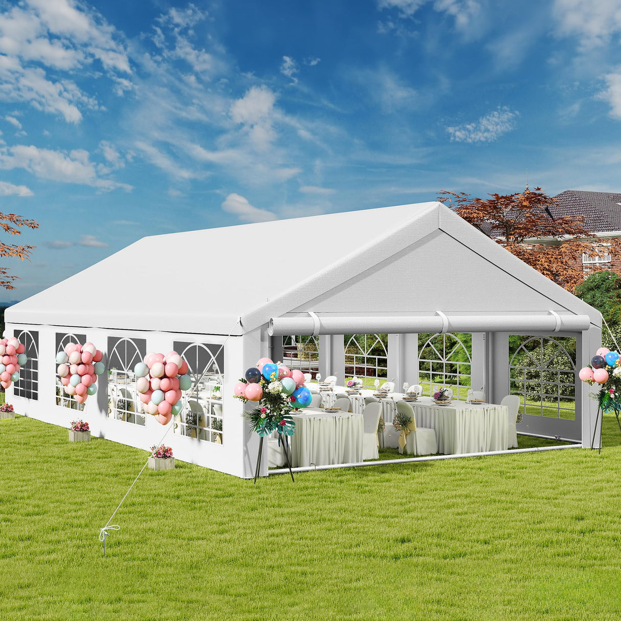 DWVO 20x30FT Large Party Tent Outdoor Heavy Duty Wedding Event Shelters Upgraded Galvanized Canopy with Large White Roof, Removable PVC Sidewalls & 3 Storage Bag DWVO