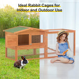 GOJOOASIS Outdoor Rabbit Cage Bunny Hutch Chicken Coop Wooden Hen House Guinea Pig Cages Poultry Pet Hutch Run Cage w/Waterproof Asphalt Roof, Ramp, Wire Fence (60") GOJOOASIS