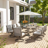 HAPPATIO 9-Piece Patio Table and Chairs Set for 8, Aluminum Outdoor Dining Set with Cushions, 8 Swivel Dining Chairs, 1 Large Rectangular Table with Umbrella Hole for Lawn, Porch, Backyard, Grey HAPPATIO