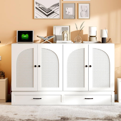 Harper & Bright Designs Queen Size Murphy Bed, Wood Queen Murphy Bed with Large Drawers, White Harper & Bright Designs
