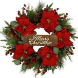 AMF0RESJ 20 inch Artificial Christmas Wreath Winter Wreath with Poinsettia,Eucalyptus Leaves,red Berry,Pine Cones,Pine Needles for Indoor Outdoor Farmhouse Home Wall Window Festival Wedding Decor AMF0RESJ