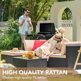 Devoko 5 Pieces Patio Furniture Sets All Weather Outdoor Sectional Patio Sofa Manual Weaving Wicker Rattan Patio Seating Sofas with Cushion and Glass Table(Beige) Devoko