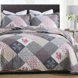 ENJOHOS Farmhouse Quilts King Size - King Quilt Set Grey Bedspread Reversible Patchwork Floral Coverlet Set, Microfiber Lightweight Country Quilts Bedding Set with 2 Pillow Shams（Grey Flower Plaid2） ENJOHOS