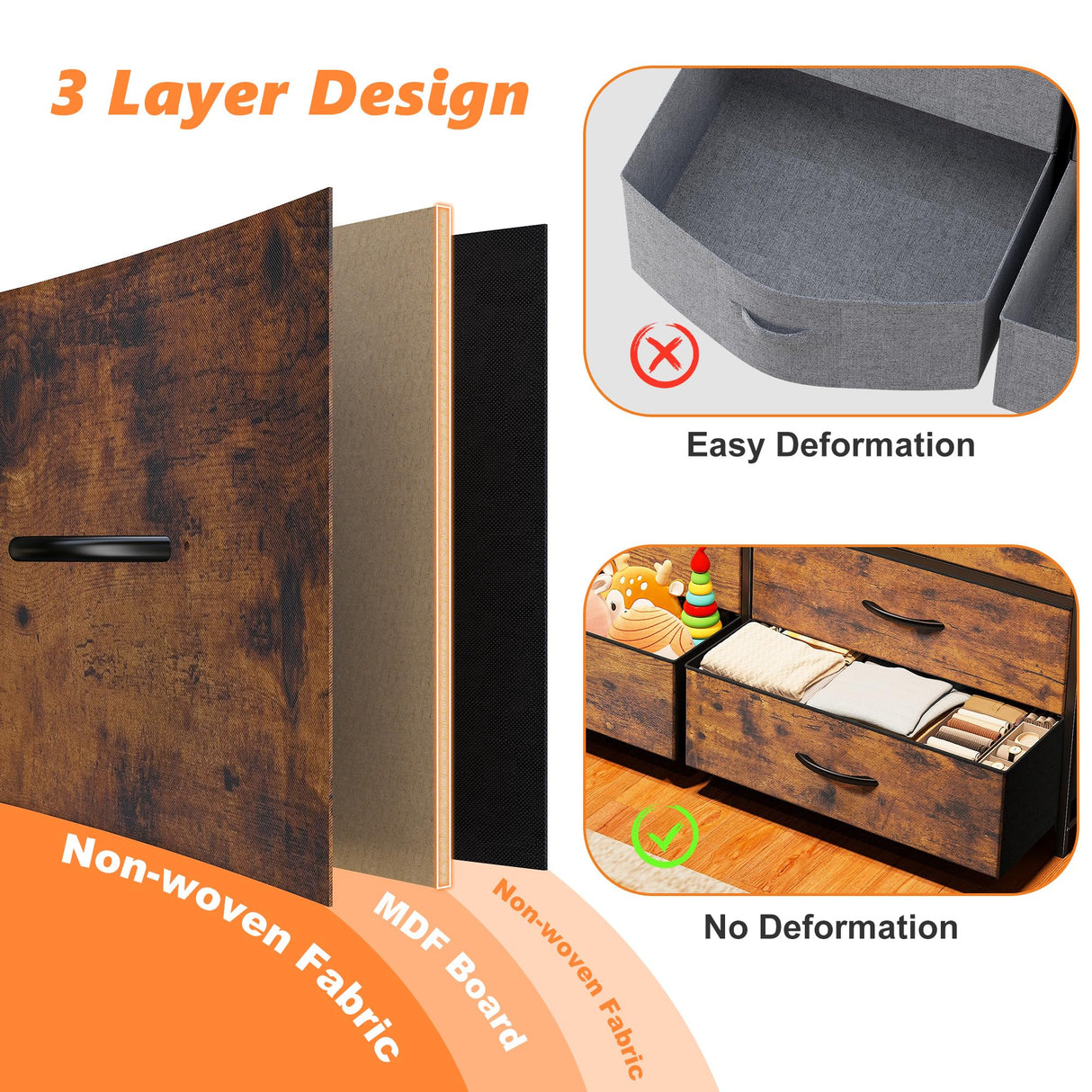 EnHomee 55" W Dresser for Bedroom with 10 Drawers Long Dresser with LED Lights & Power Outlets Wide Dressers & Chests of Drawers Large Dresser for Bedroom Dresser Metal Frame, Wood Top, Rustic Brown EnHomee