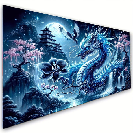 Fantasy Dragon 5D Diamond Painting Kits for Adults,Waterfall Landscape Diamond Mosaic Art,DIY Full Round Diamond Embroidery,Diamond Art Kits for Home Decor,Large size 31.5 x 15.7 inches,DIY Mosaic Art KUFWKEY