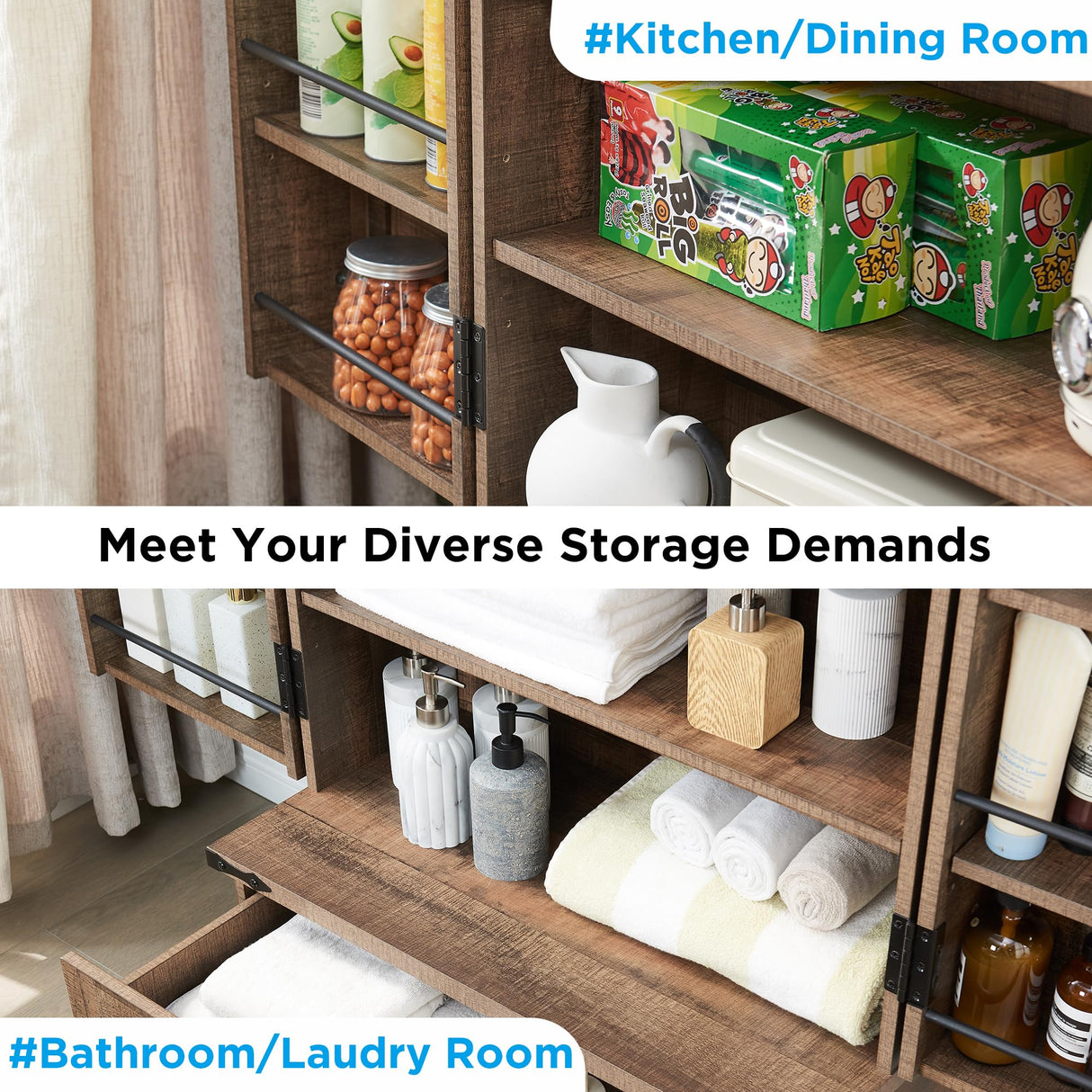 ACCOHOHO 72" Farmhouse Kitchen Pantry Cabinet with Drawer, Tall Storage Cabinet with 2 Barn Doors and Shelves, Versatile Large Rustic Cabinet for Dining Room, Bathroom, Living Room, Rustic Brown ACCOHOHO