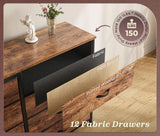 Huuger 63 Inch Long Dresser for Bedroom, TV Stand for 65, 70 Inch TV, 12 Drawer Dresser for Closet, Chest of Drawers, Large Fabric Drawers for Bedroom, Media Console, Rustic Brown Huuger