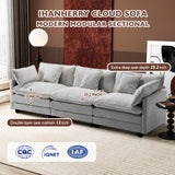 Ihanherry 111.4 Inch 3-Seater Cloud Sofa, Modular Sectional Couch, Modern Deep Seat Sofa for Living Room, Comfy Double Layer Upholstered Seat Cushion, Breathable Chenille Fabric, Grey Ihanherry