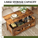 WLIVE Coffee Table, 47" Lift Top Coffee Table with Hidden Compartment and 2 Storage Shelves for Living Room, Rustic Brown WLIVE