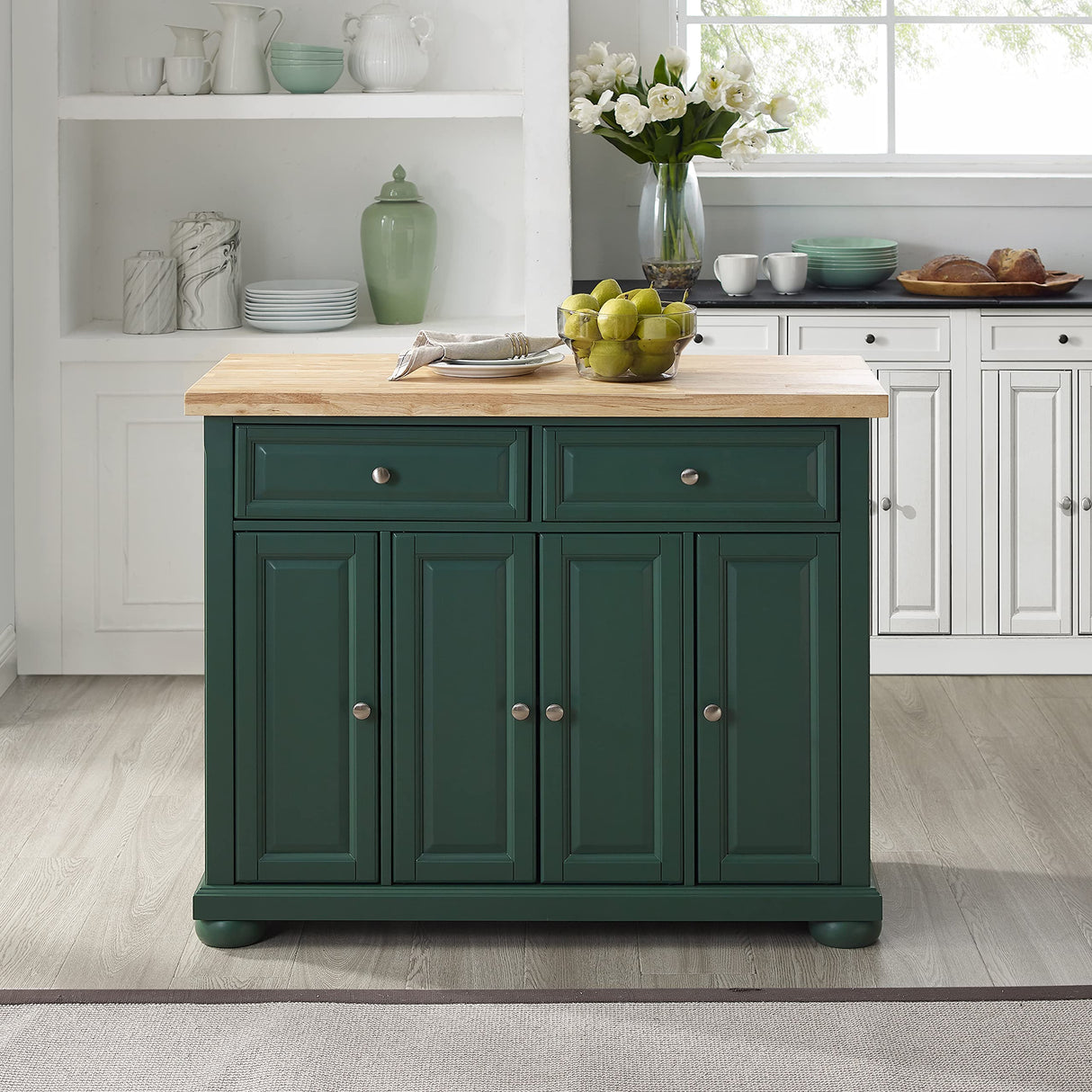 Crosley Furniture Madison Kitchen Island with Solid Wood Top and Optional Casters, Emerald Green Crosley Furniture