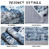 Rugcomf Runner Rug 2'6''x8' Hallway Rug Washable Boho Soft Area Rug Abstract Pattern Non-Slip Faux Wool Vintage Rug for Kitchen, Entryway, Laundry, Bedroom, Blue Rugcomf