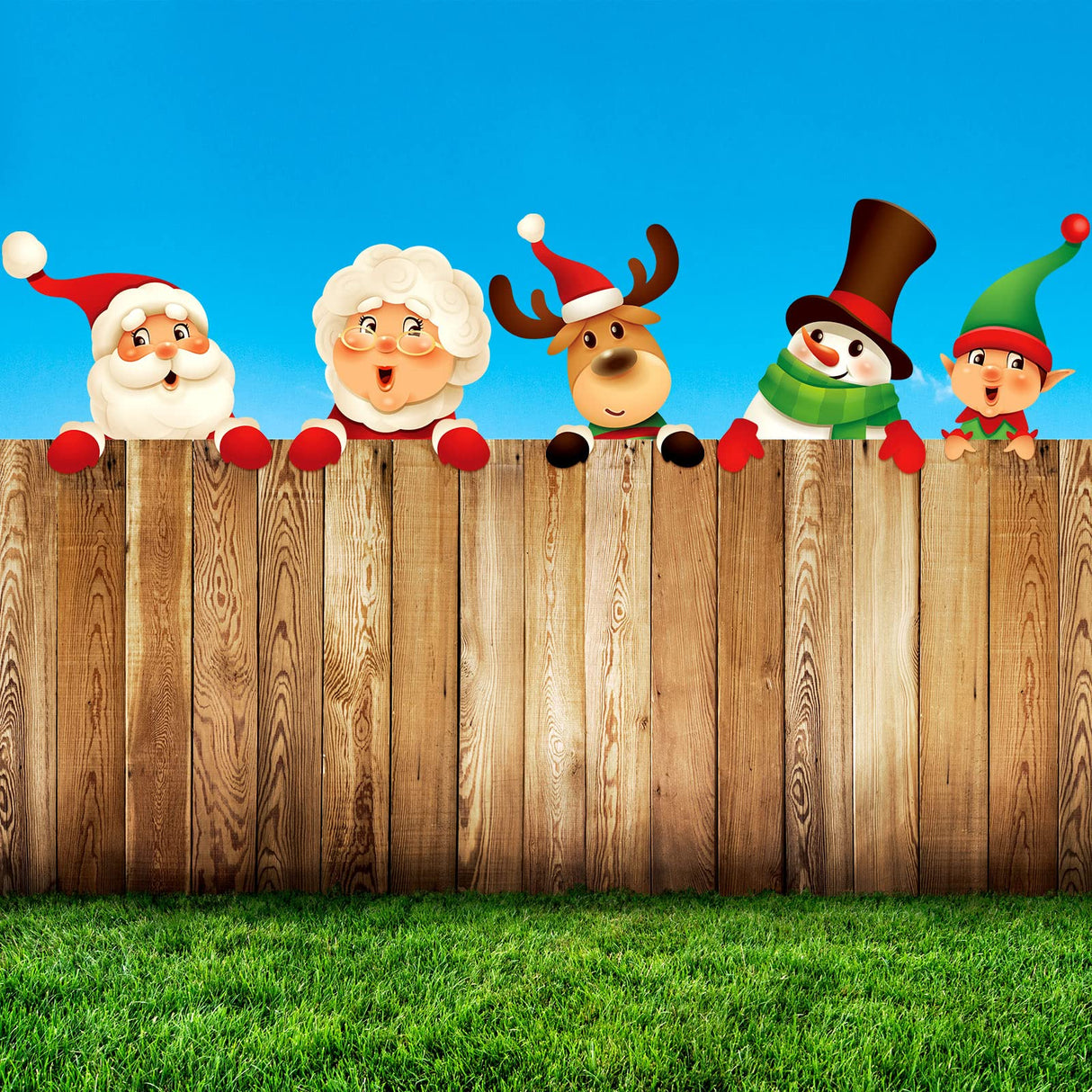Bucherry 5 Pcs Christmas Fence Peeker Decoration Peeking Christmas Yard Decorations Santa Claus Elk Snowman Peeker Elf Outdoor Xmas DIY Cute Garden Fence Sign for Xmas DIY Home Patio Garden Outdoor Bucherry