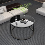 Glass Coffee Table Modern Center Table,Minimalist Round Coffee Tea Table,Tempered Glass-top with Sturdy Metal Frame for Living Room Bedroom Office and Small Space, 27 x 27 x 17 Inch,Gray Black Easy Paws