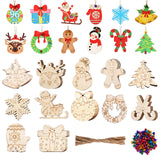 96 Pcs Wooden Christmas Ornaments Unfinished Wood Slices, Wooden Christmas Tree Hanging Ornaments for DIY Art Craft with 12 Styles, DIY Wooden Christmas Ornaments Hanging Decorations Kit BENIMUS