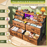 Romorgniz Dresser for Bedroom with Charging Station and LED, Sturdy Chest of Drawers with 8 Drawers and Two Open Shelves for Storage,Bedroom, Living Room,Hallway (Rustic Brown) Romorgniz