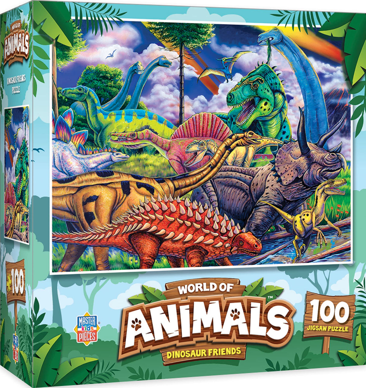 Masterpieces World of Animals 100 Piece Jigsaw Puzzle for Kids - Dinosaur Friends - 11.5"x15" Masterpieces