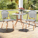 Tangkula 3 Piece French Bistro Table Chair Set, Outdoor Wicker Round Table & 2 Dining Chairs with Metal Support, Outside Accent Dining Furniture Set for Garden, Balcony, Porch Tangkula