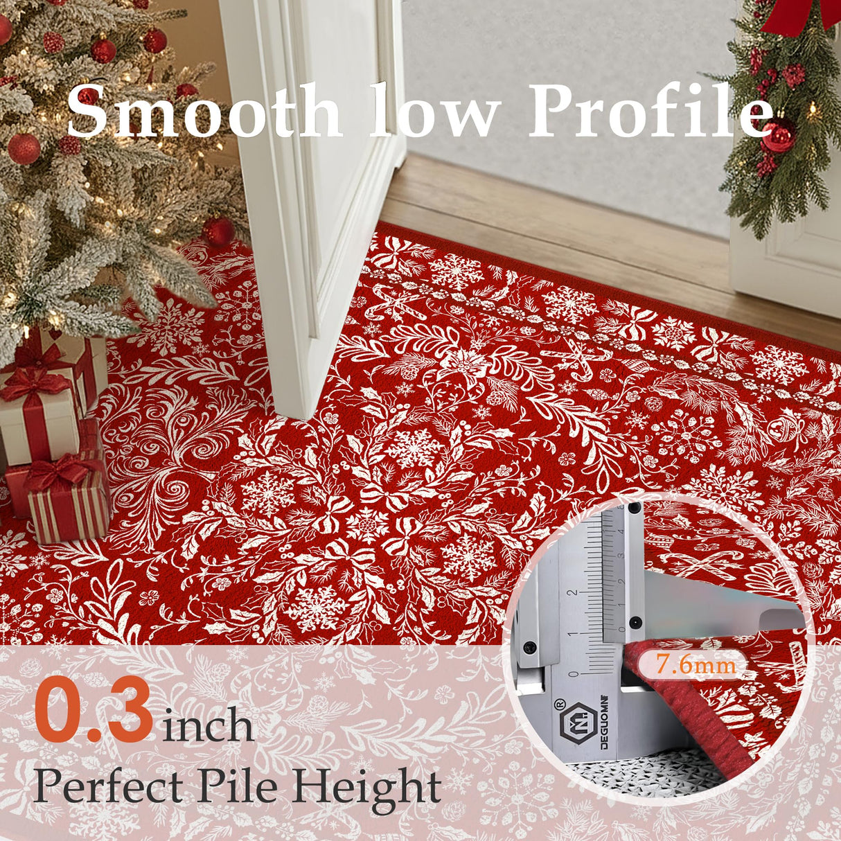 WondRg Christmas Area Rug 5x7 Red Washable Non-Slip Holiday Area Rug Reindeer Christmas Tree Carpet for Living Room Bedroom Dining Room Playroom Office WondRg