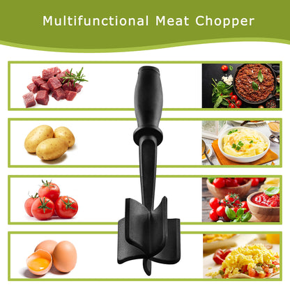 Meat Chopper for Ground Beef, Heat Resistant Meat Masher for Hamburger Meat, 5 Curved Blades Ground Beef Smasher, Nylon Meat Spatula Chopper, Non Stick Hamburger Chopper, Mix and Chop Kitchen Tool