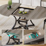 Itaar Round Extendable Dining Table Set for 4-6 People, 5-Piece Kitchen Table Set with 4 Cushion Chairs, Dining Room Table for 6 with MDF Board & Metal Frame for Small Space, Easy Clean, Rustic Grey Itaar