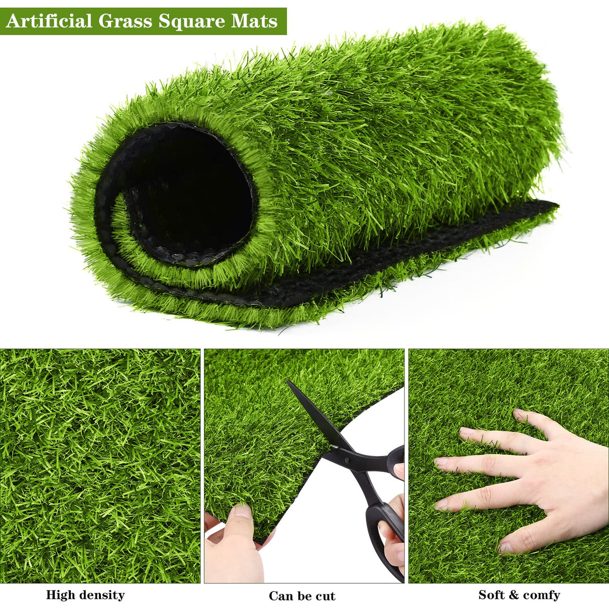 TURSTIN 6 Packs Artificial Grass Square Mat 12 x 12 Inch Fake Grass Turf Patch with Drainage Hole Synthetic Garden Grass Tiles Realistic Grass Rug for DIY Indoor Outdoor TURSTIN