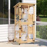 Grepatio Catio Outdoor Cat Enclosure, 4 Tiers Cat House with Waterproof Roof, Indoor Cat Cage with Wheels and Removable Floor, Large Outside Wood Cattio Kitty with Resting Box, Window Access (Natural) Grepatio